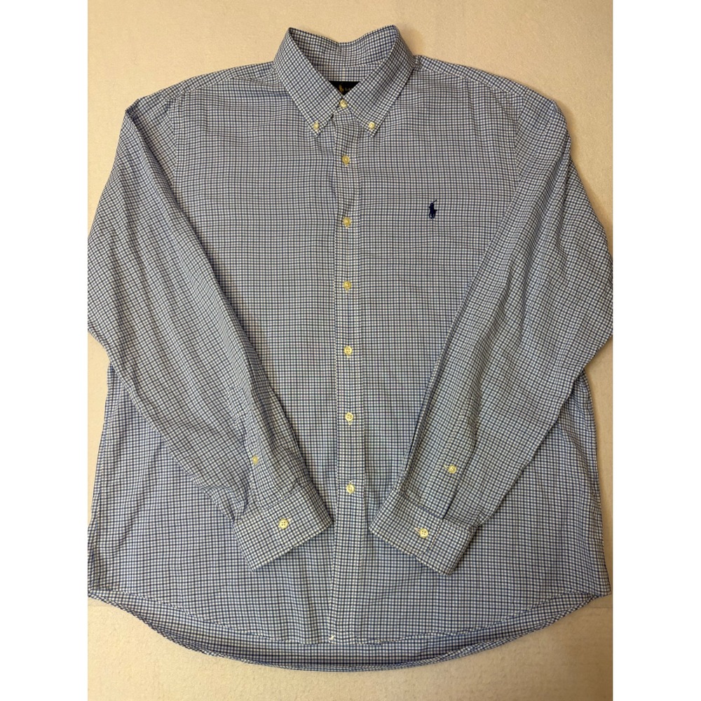 Polo Ralph Lauren Mens XL Blue Gingham Check Button Down Shirt Long Sleeve Pony - Picture 3 of 11
